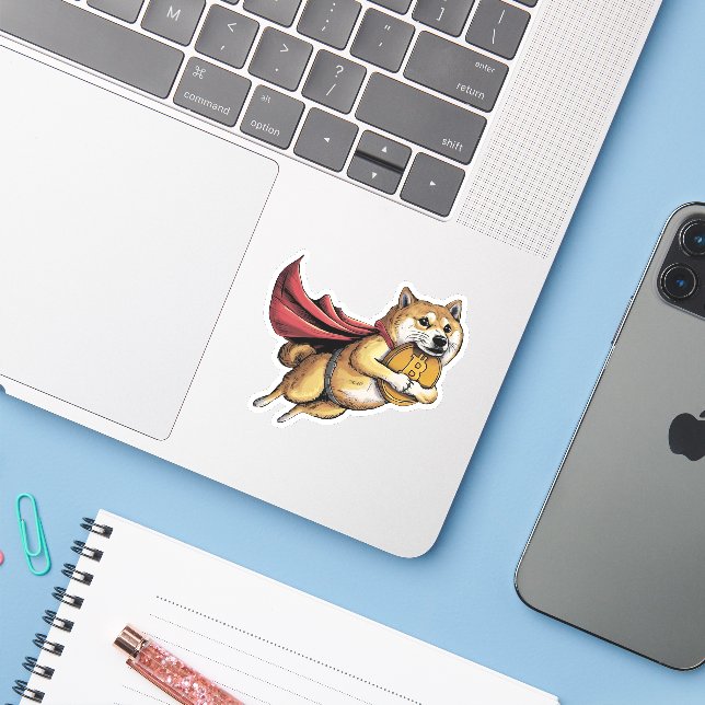 Sticker Chien de Shiba Inu (Ordinateur portable avec iPhone)