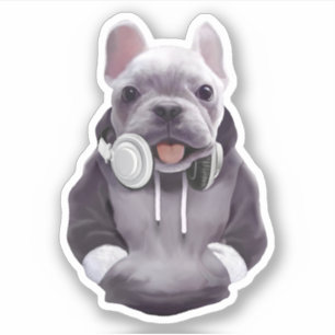 Sticker Chien de taureaux français avec casque Illustratio