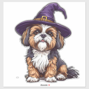 Sticker Chien Drôle et Effrayant avec un Chapeau Magique T