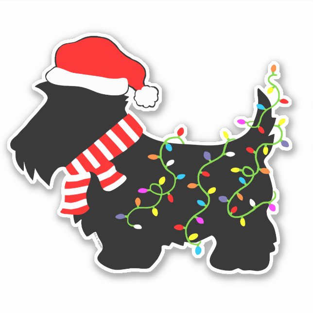 Sticker Chien écossais de Noël avec lumières (Devant)