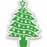 Sticker Chien Empreinte de patte Green Christmas Tree<br><div class="desc">Dessin mignon d'un arbre de Noël décoré d'empreintes de pattes de chiens. stickers vinyle sur mesure pour les vacances. Idée cadeau pour les amoureux de les chiens.</div>