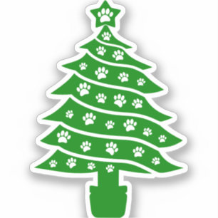 Sticker Chien Empreinte de patte Green Christmas Tree