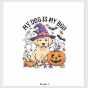 Sticker Chien est Boo Halloween Sorcière Chiot Citrouille_