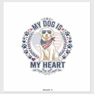 Sticker Chien est cœur drapeau américain lunettes de solei