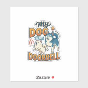 Sticker Chien est sonnette aboiement blanc bleu_1