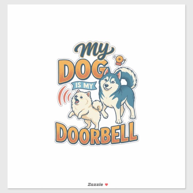 Sticker Chien est sonnette aboiement blanc bleu_1 (Feuille)