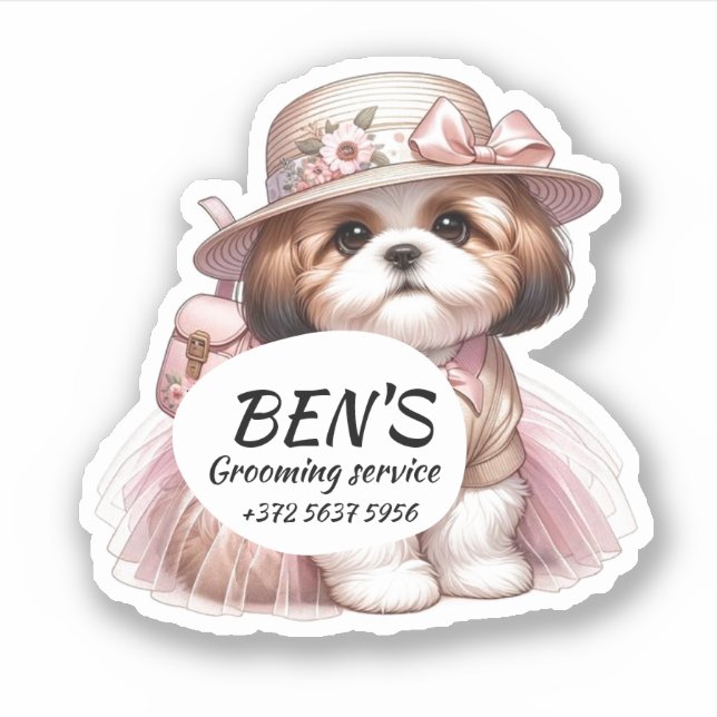 Sticker Chien Groomer Service Parfumé Mignonne Marionnette (Devant)