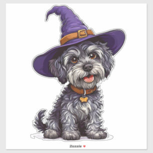 Sticker Chien heureux portant un chapeau de sorcière
