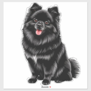 Sticker Chien kawaii pomeranian Spitz japonais noir