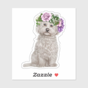 Sticker Chien maltais portant une couronne de fleurs