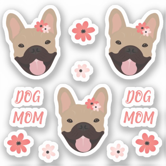 Sticker Chien maman Bulldogs français Fleurs souriantes ro (Recto)
