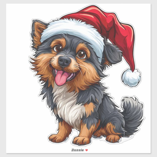 Sticker Chien mignon à Santa Hat Célébrer Noël (Feuille)
