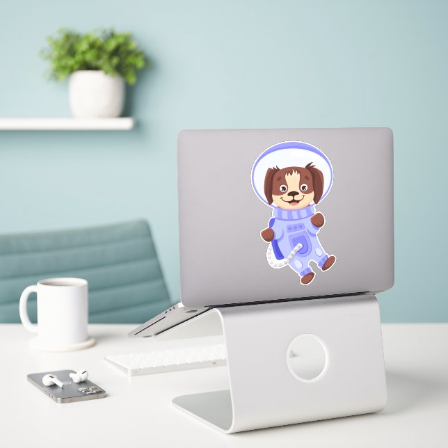 Sticker Chien mignon astronaute volant dans l'espace ouver (Ordinateur portable sur le bureau)