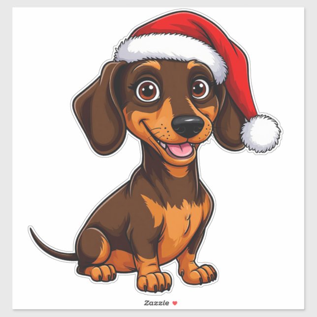 Sticker Chien mignon avec un chapeau de Père Noël diffusan (Feuille)
