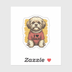 Sticker Chien Mignon J'Aime Papa Gravure Vintage Vector De