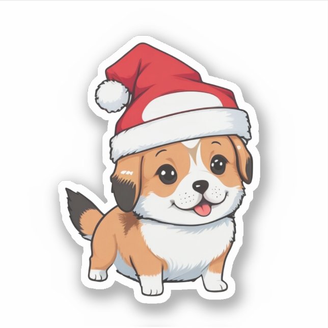 Sticker Chien mignon portant le Casquette de Noël (Devant)