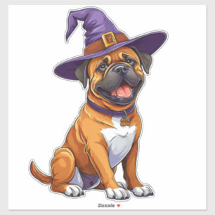 Sticker Chien mignon portant un chapeau de sorcier d'Hallo