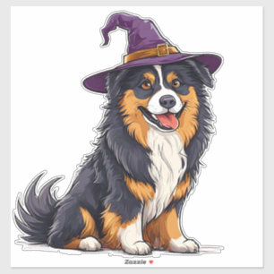 Sticker Chien mignon portant un chapeau de sorcier Hallowe