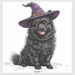 Sticker Chien mignon portant un chapeau de sorcier Hallowe