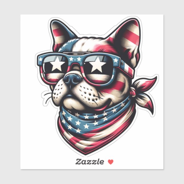 Sticker Chien patriotique cool avec des tons de drapeau (Feuille)