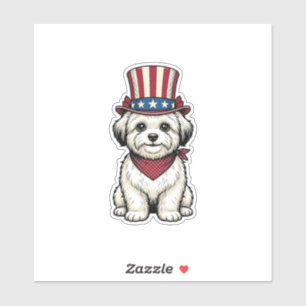 Sticker Chien Patriotique Gravure Vintage Design Vectoriel