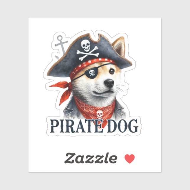 Sticker Chien pirate - Aquarelle numérique (Feuille)