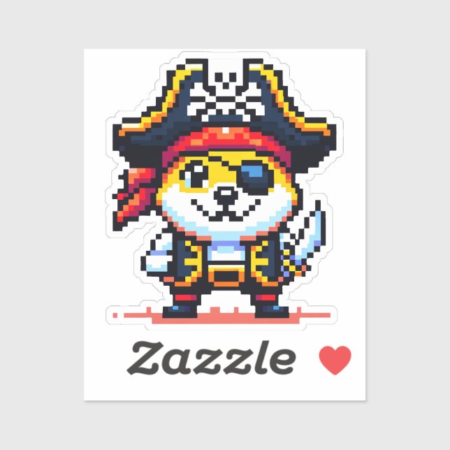 Sticker Chien pirate - Drôle Pixel Art Aventure Design (Feuille)