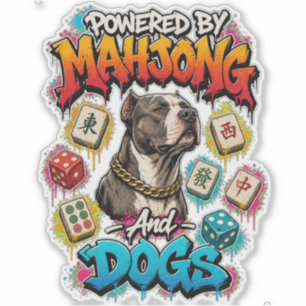 Sticker Chien Pitbull et Tuiles de Mahjong Street Art