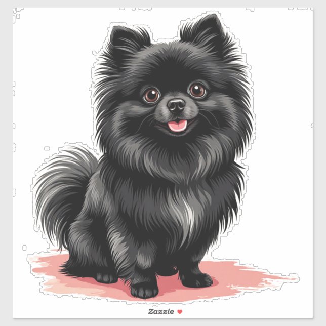 Sticker Chien Pomeranian noir charmant (Feuille)