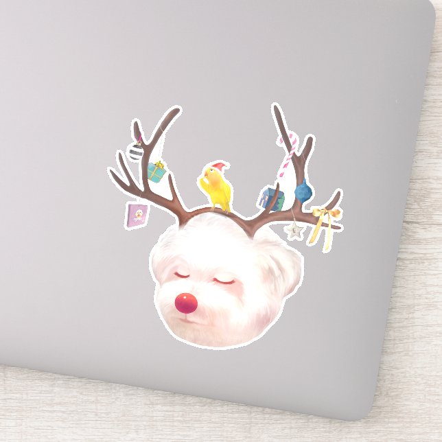 Sticker Chien renne avec ornements de Noël (Détail)