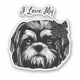 Sticker Chien Shih Tzu avec noeud à pois Art original  