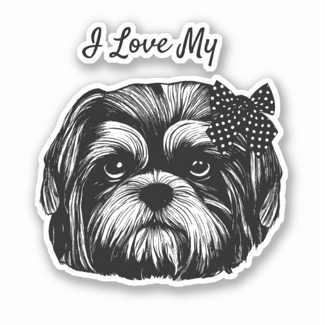 Sticker Chien Shih Tzu avec noeud à pois Art original   (Devant)