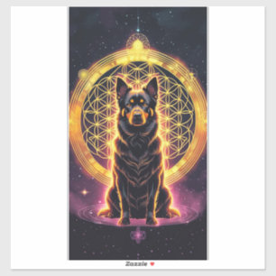 Sticker Chien spirituel avec Mandala d'or et Fleur de vie