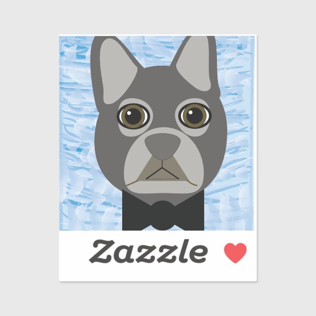 Sticker Chien-taureau français gris, aquarelle bleu (Feuille)