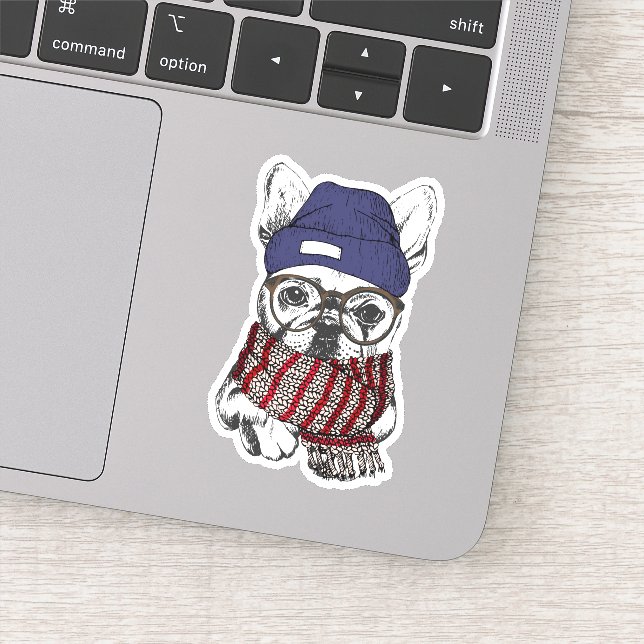 Sticker Chien taureau français Hipster (Détail)