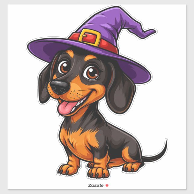 Sticker Chien teckel Chapeau de magicien violet Halloween  (Feuille)