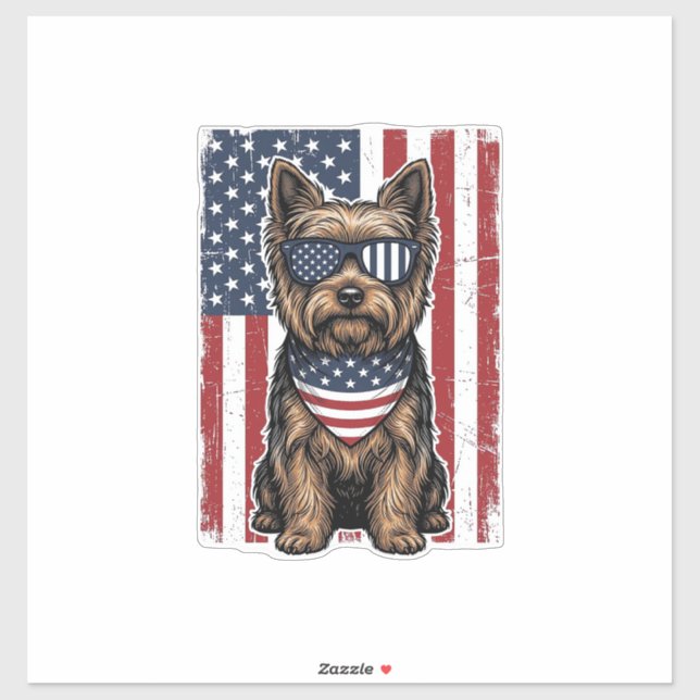 Sticker Chien Terrier Patriotique Dessin Vectoriel Drapeau (Feuille)