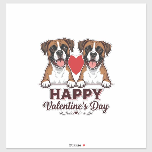 Sticker Chiens Boxer Joyeuse Saint-Valentin Vintage (Feuille)