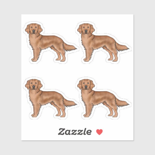 Sticker Chiens caricaturaux rouges Golden Retriever (Feuille)