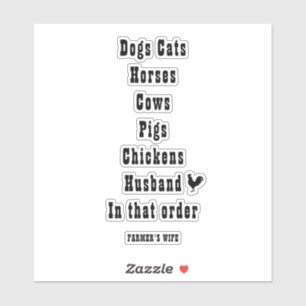 STICKER CHIENS CHATS CHEVAUX VACHES DANS CET ORDRE- FEMME