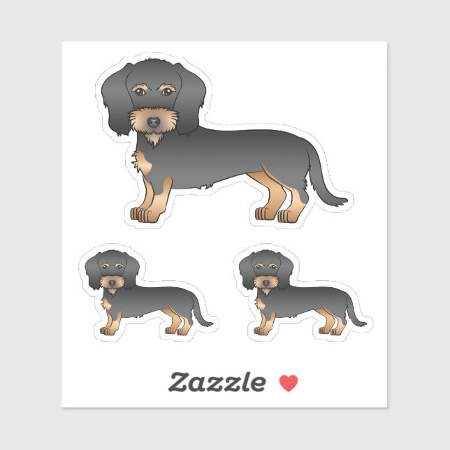 Sticker Chiens de bande dessinée teckel à poil dur noir et (Feuille)