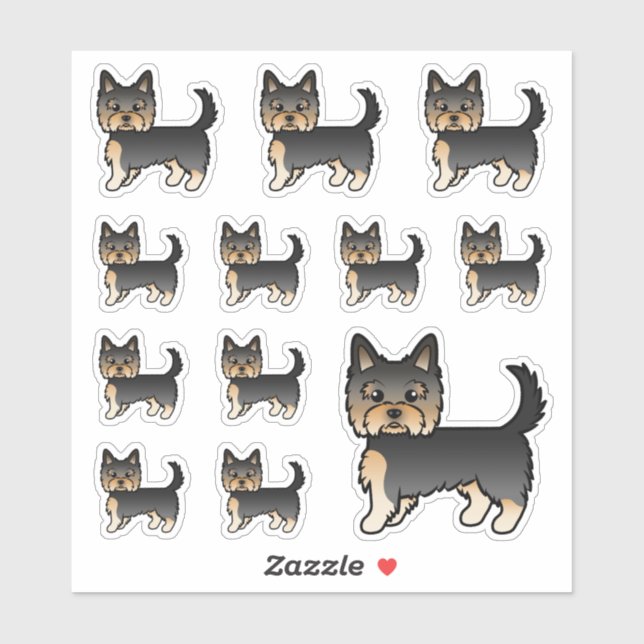 Sticker Chiens de bande dessinée Yorkshire Terrier noir et (Feuille)