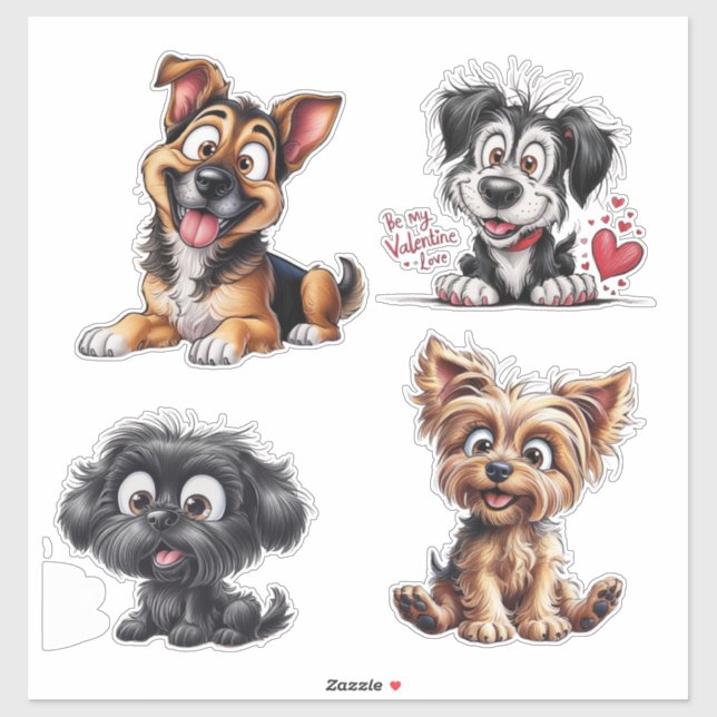 Sticker Chiens de caricature mignons (Feuille)