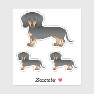 Sticker Chiens De Cartoon Dachshund Noir Et Tan Doux