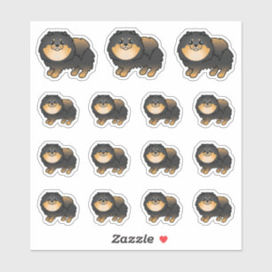 Sticker Chiens De Cartoon Noir Et Tan Poméranien