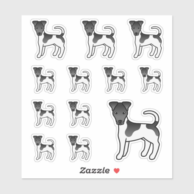 Sticker Chiens De Cartoon Terrier De Renard Lisse Noir Et  (Feuille)