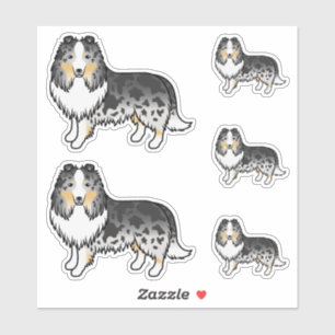 Sticker Chiens de dessin animé Blue Merle Shetland Sheepdo
