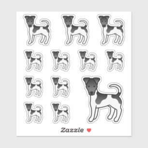 Sticker Chiens de dessin animé Fox Terrier lisse noir et b