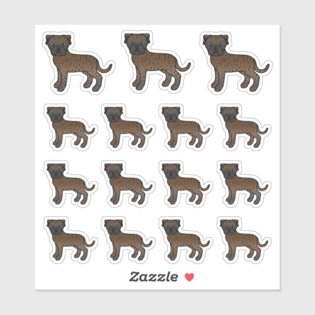 Sticker Chiens de dessin animé mignons Bullmastiff bringé (Feuille)