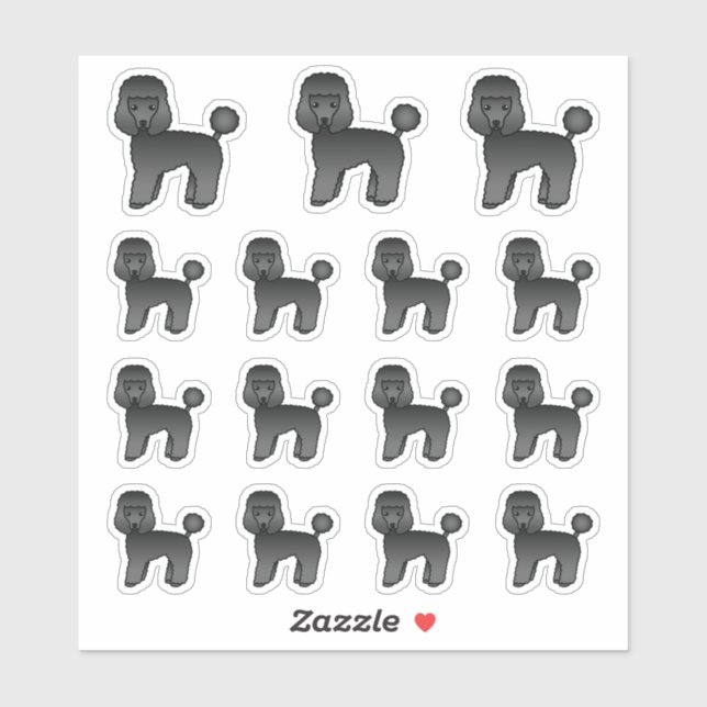Sticker Chiens de dessin animé mignons Caniche jouet noir (Feuille)